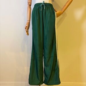 Edikted Green Wide Leg Track Pants with Side Stripes - Size M